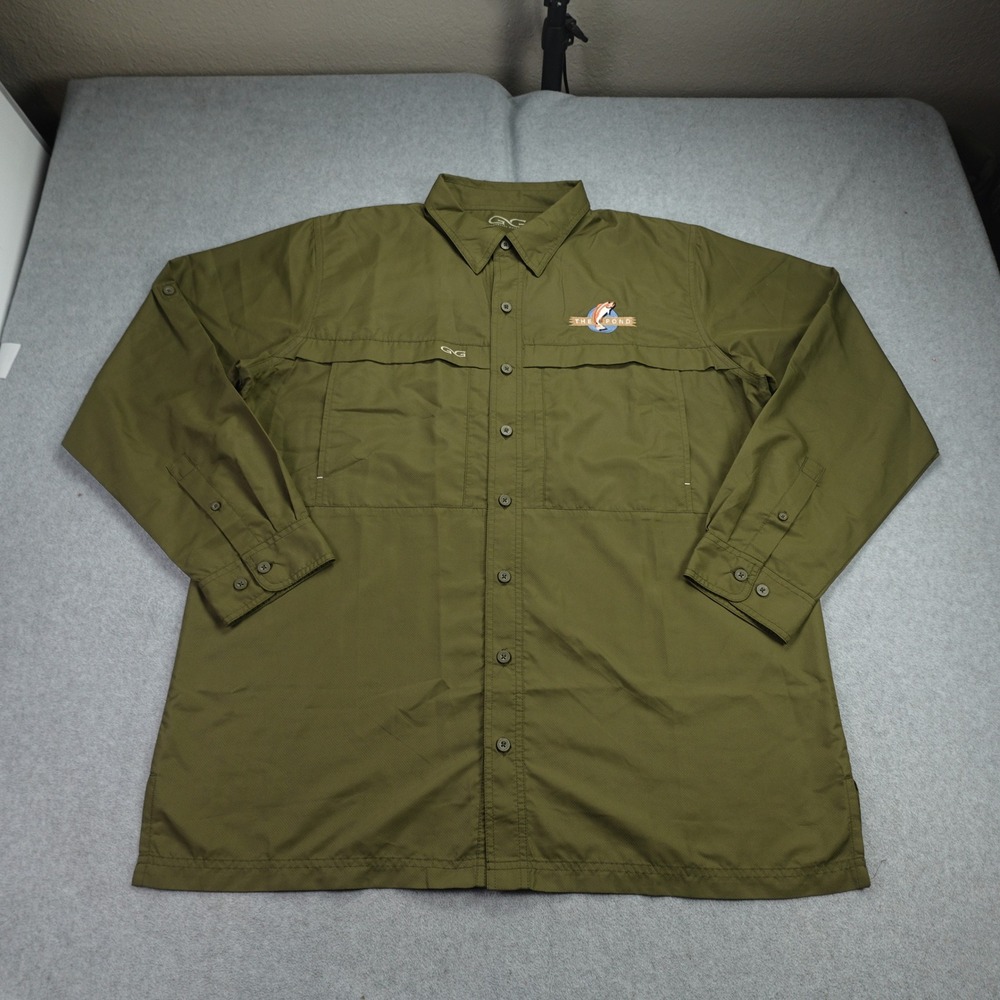GameGuard Shirt Mens XL Olive Green Fishing Long Sleeve UPF 30+ The Pond‎ Logo